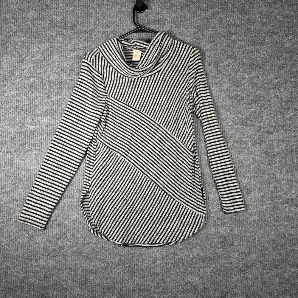 Faded Glory Striped Cowl Neck Top Long Sleeve Size M Black Gray